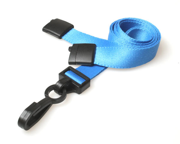 Plain Light Blue Lanyards with Plastic J Clip - 15mm (Pack of 100) - DISCONTINUED