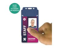 Dark Blue Single-Sided Open Faced ID Card Holders - Portrait (Pack of 100) 