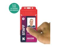 Red Single-Sided Open Faced ID Card Holders - Portrait (Pack of 100)