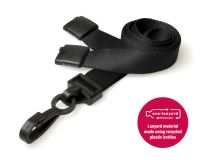 Recycled Plain Black Lanyards with Plastic J Clip - 15mm (Pack of 100)