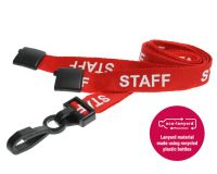 Recycled Red Staff Lanyards with Plastic J Clip (Pack of 100)