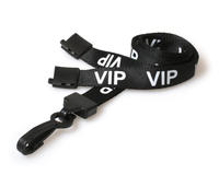 Black VIP Lanyards with Plastic J Clip (Pack of 100)