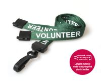 Recycled Green Volunteer Lanyards with Plastic J Clip (Pack of 100)