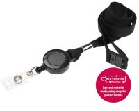 Recycled 15mm Plain Black Lanyards with Card Reels (Pack of 50) 